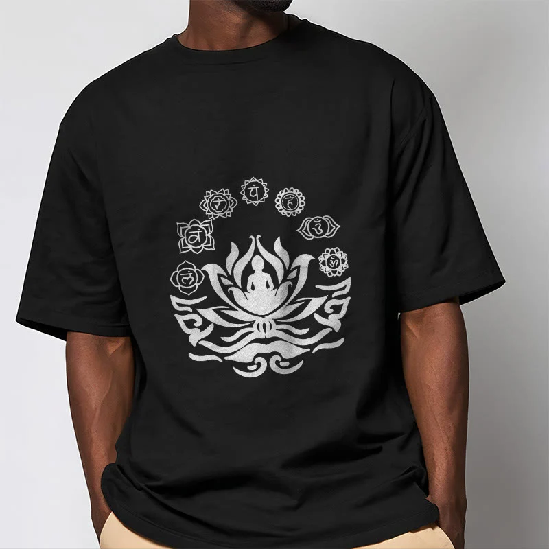 Buddha Stones OM Symbol Sanskrit Mantras Buddha Lotus Flower Design Tee T-shirt