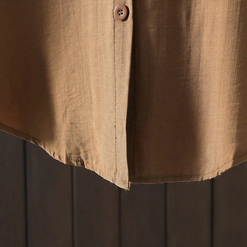 Buddha Stones Plain Buttons Women's Cotton Coat With Pockets