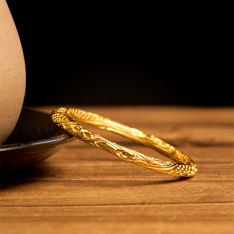 Buddha Stones Hollow Universe Circle Design Copper Plated Gold Wealth Bracelet Bangle