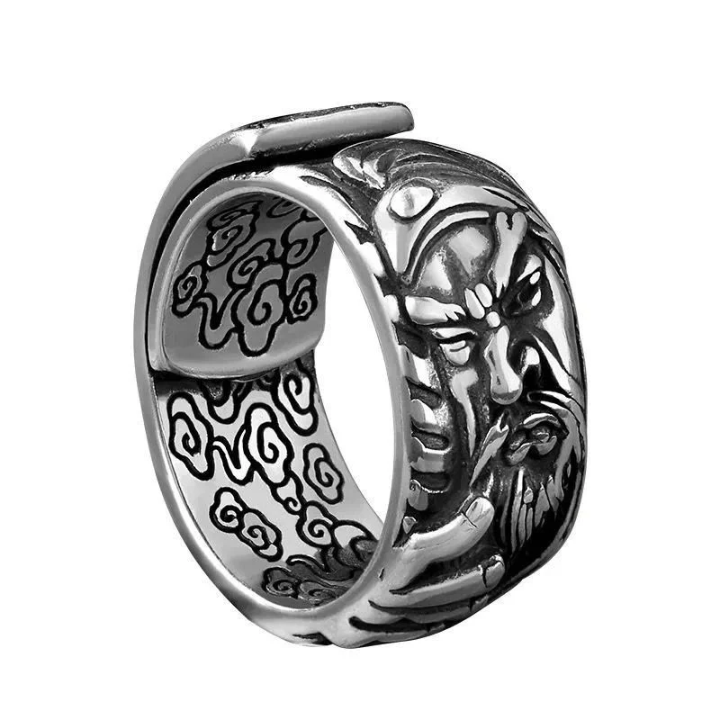 Buddha Stones Guan Gong Auspicious Clouds Amulet Wealth Ring