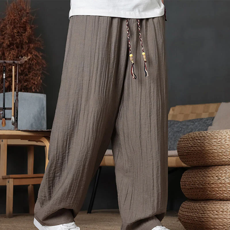 Buddha Stones Casual Plain Color Drawstring Design Men's Pants With Pockets