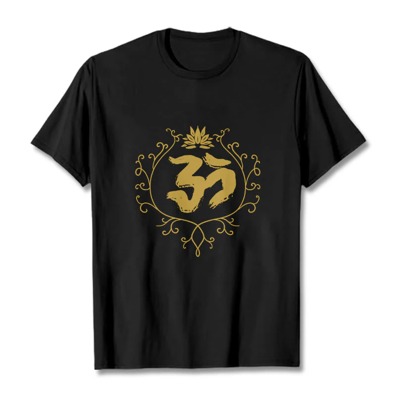 Buddha Stones Om Lotus Flower Vine Pattern Meditation Cotton Tee T-shirt