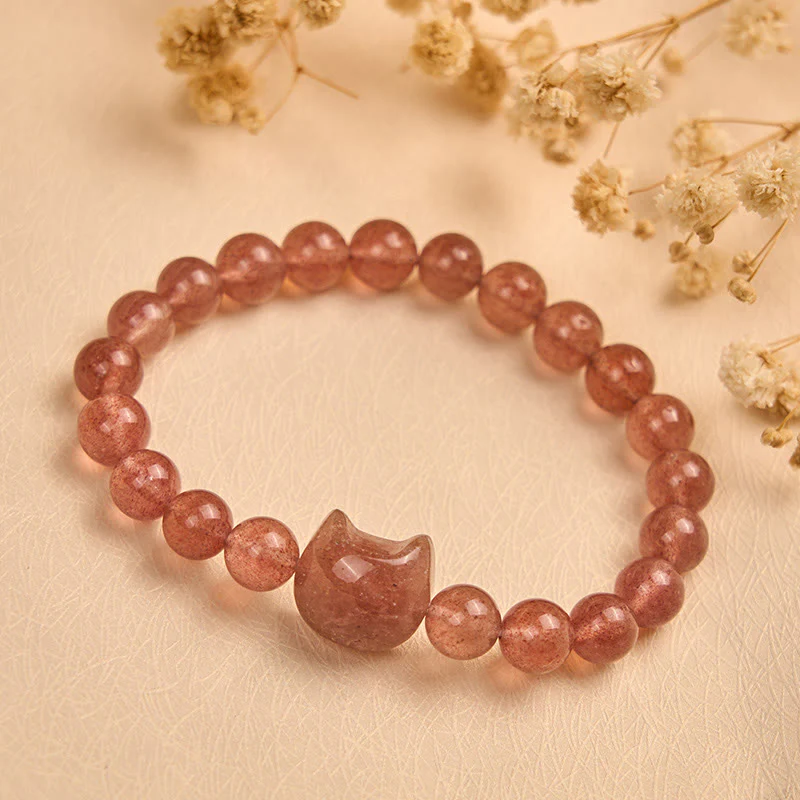 Buddha Stones Natural Strawberry Quartz Cat Healing Positive Bracelet