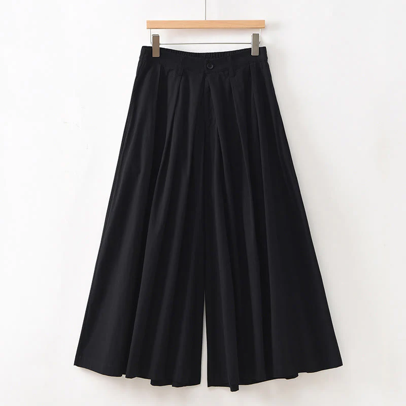 Buddha Stones Casual Plain Loose Cotton Women's Wide Leg Pants With Pockets