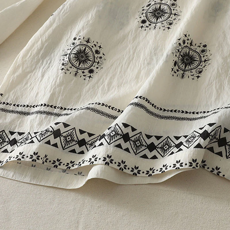 Buddha Stones Bohemian Printing Celestial Pattern Women's Wide Leg Cotton Pants With Pockets