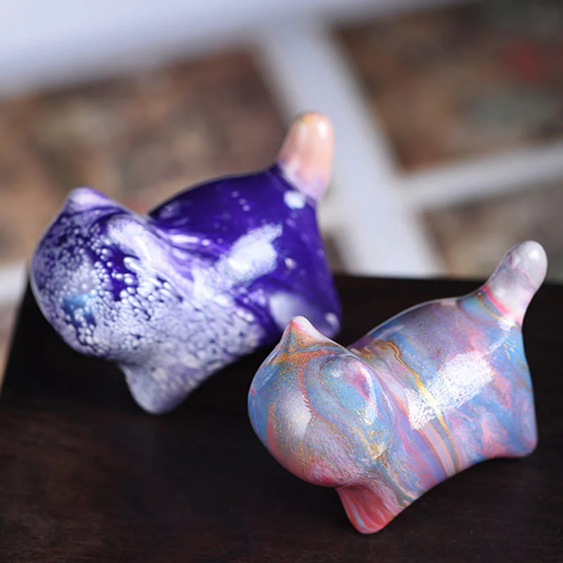 Buddha Stones Mini Lovely Cat Ebony Wood Lacquer Craft Peace Decoration