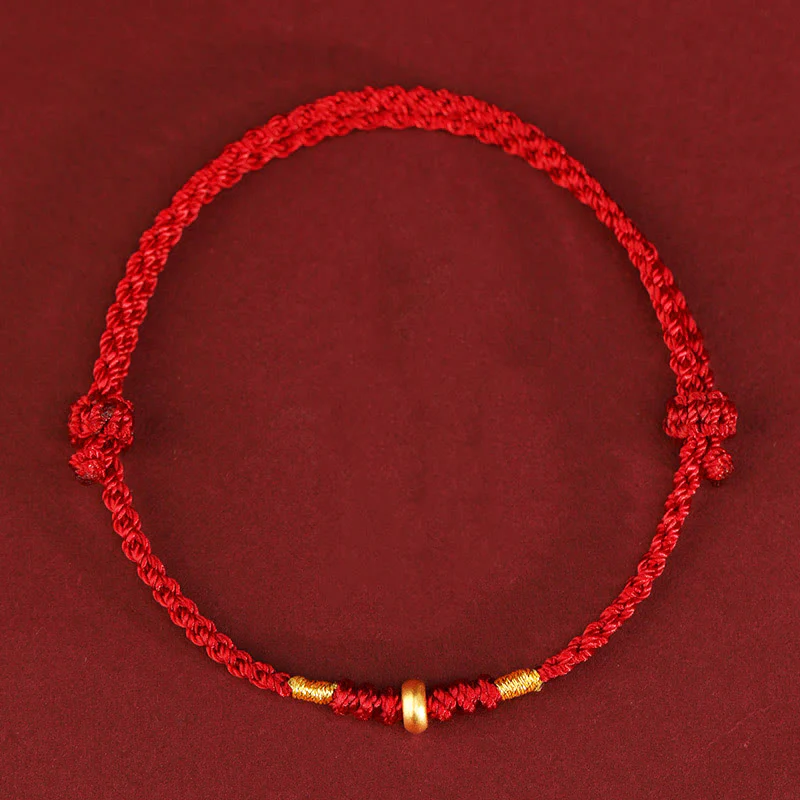 Buddha Stones 999 Gold Small Lucky Beads String Protection Luck Braided Bracelet Anklet