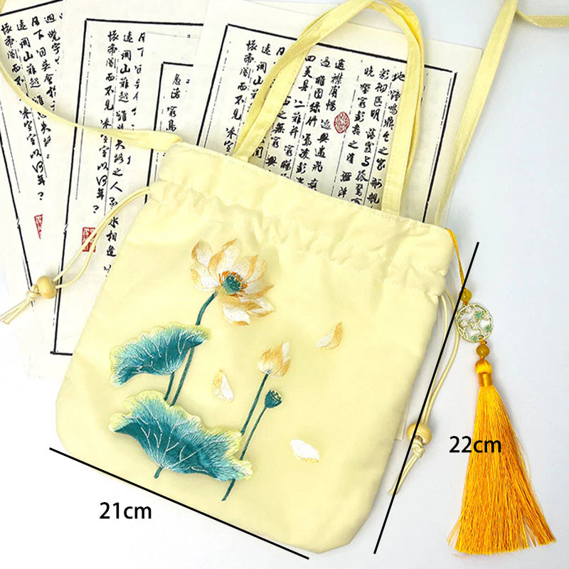 Buddha Stones Lotus Peony Epiphyllum Phoenix Suzhou Embroidery Cotton Linen Tote Crossbody Bag Shoulder Bag Handbag