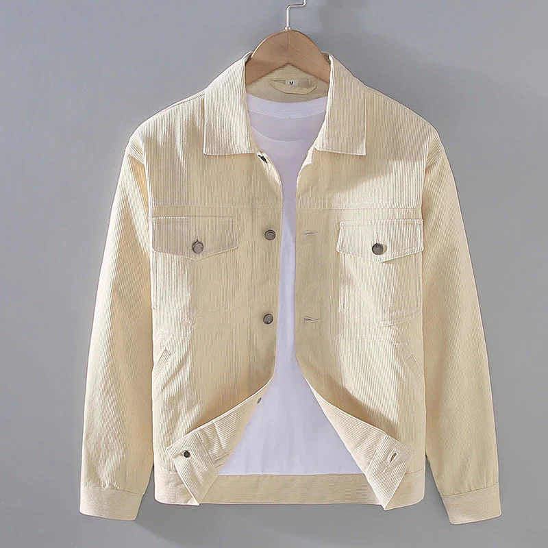 Buddha Stones Plain Long Sleeve Button Design Men's Cotton Jacket Shirt With Pockets