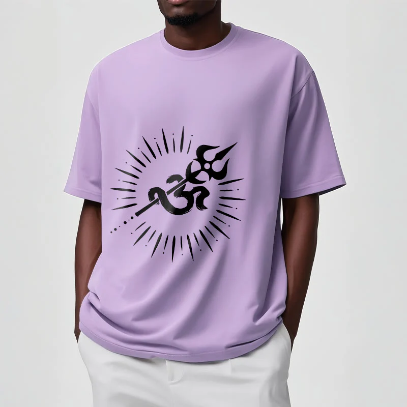 Buddha Stones Casual Om Symbol Trident Radiant Lines Pattern Cotton Tee T-shirt