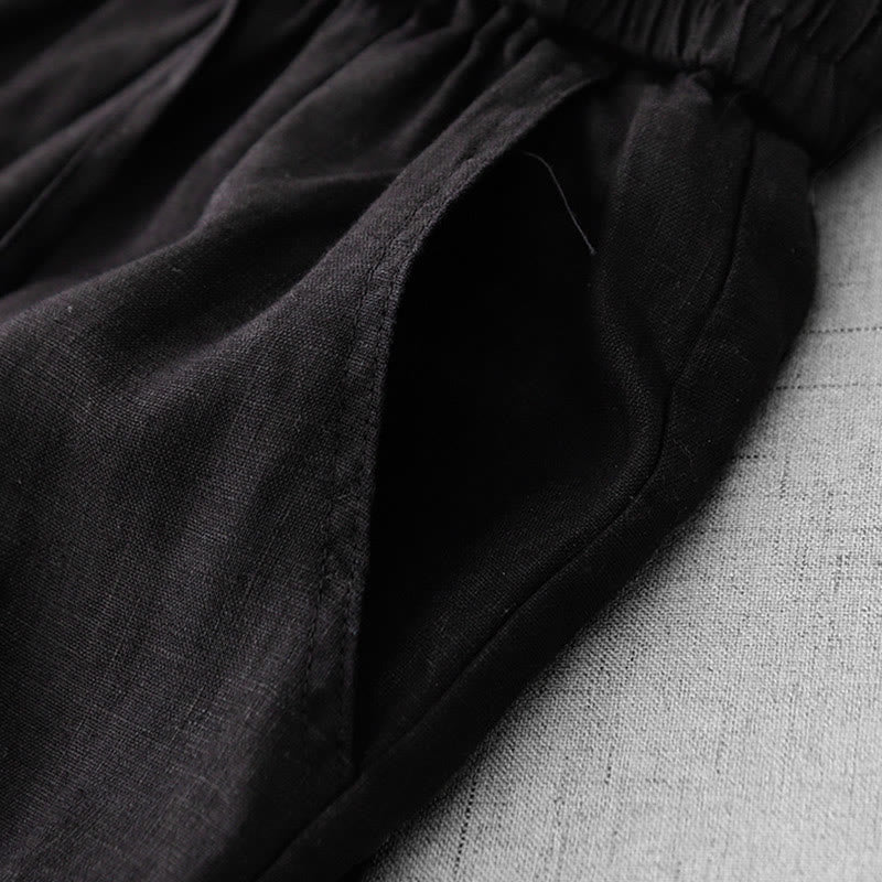 Buddha Stones Casual High Waist Ruffled Drawstring Design Women's Wide Leg Cotton Pants With Pockets