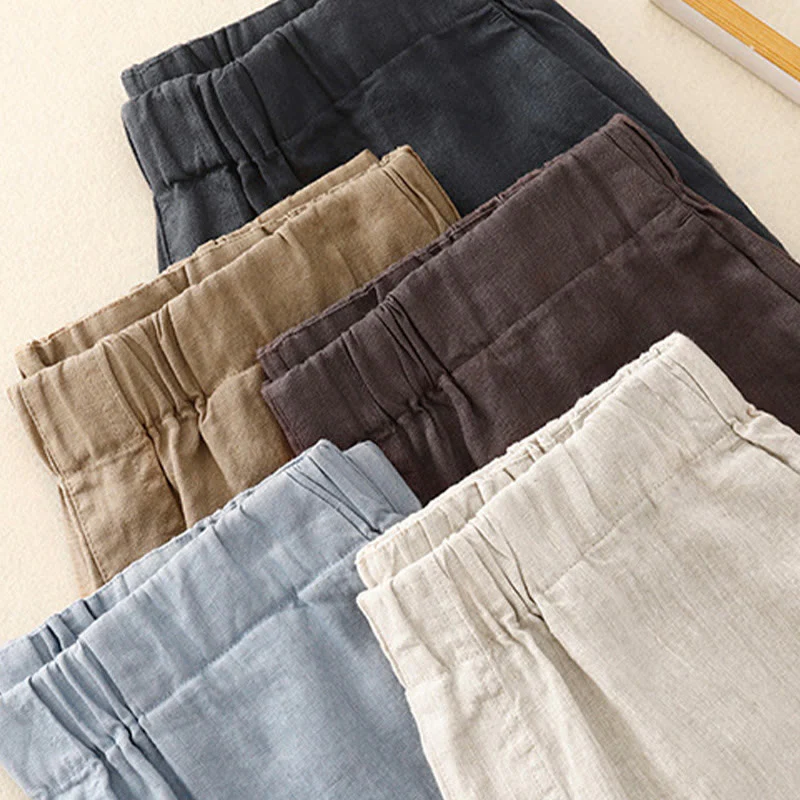 Buddha Stones Wild Plain Cotton Linen Women's Wide Leg Pants With Pockets