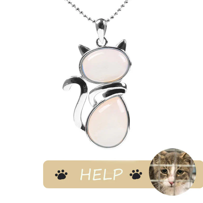 Save A Cat Cute Cat Pattern Natural Crystal Protection Cat-Loving Pendant Necklace