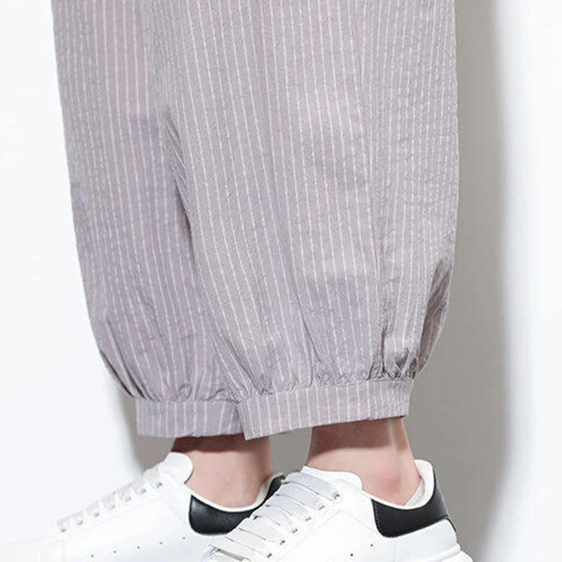Buddha Stones Casual Striped Men's Cotton 7-8 Length Harem Pants With Pockets