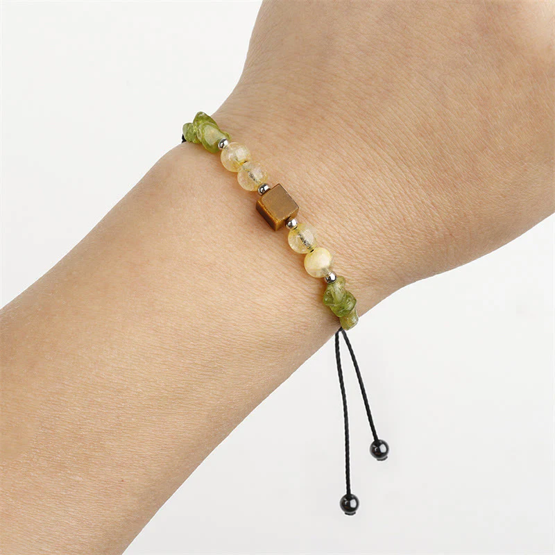 Buddha Stones Find Your Joy Peridot Citrine Tiger Eye Peace Rope Bracelet