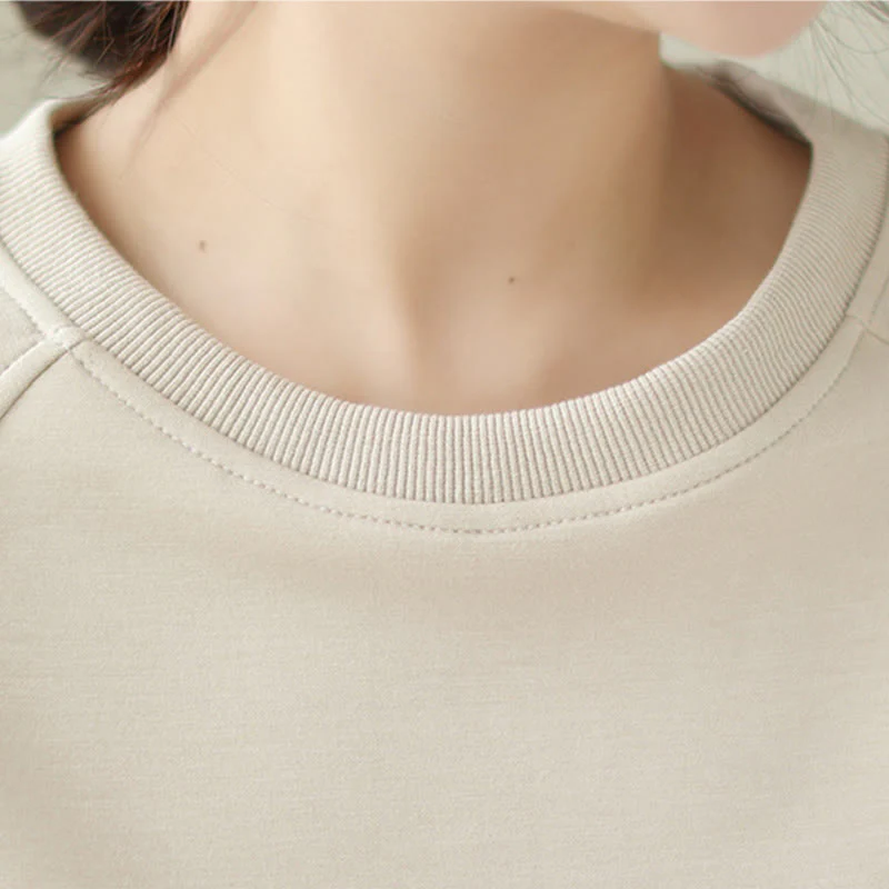 Buddha Stones Fall Plain Crew Neck Cotton Pullover Women's Sweatshirt