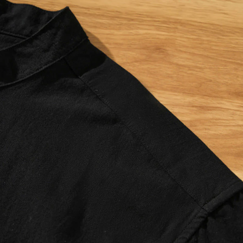 Buddha Stones Summer Solid Men's Half Button Short Sleeve Cotton Shirt