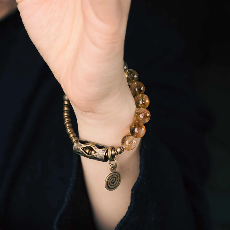 Buddha Stones Daily Retro 10mm Citrine Beads Protection Bracelet