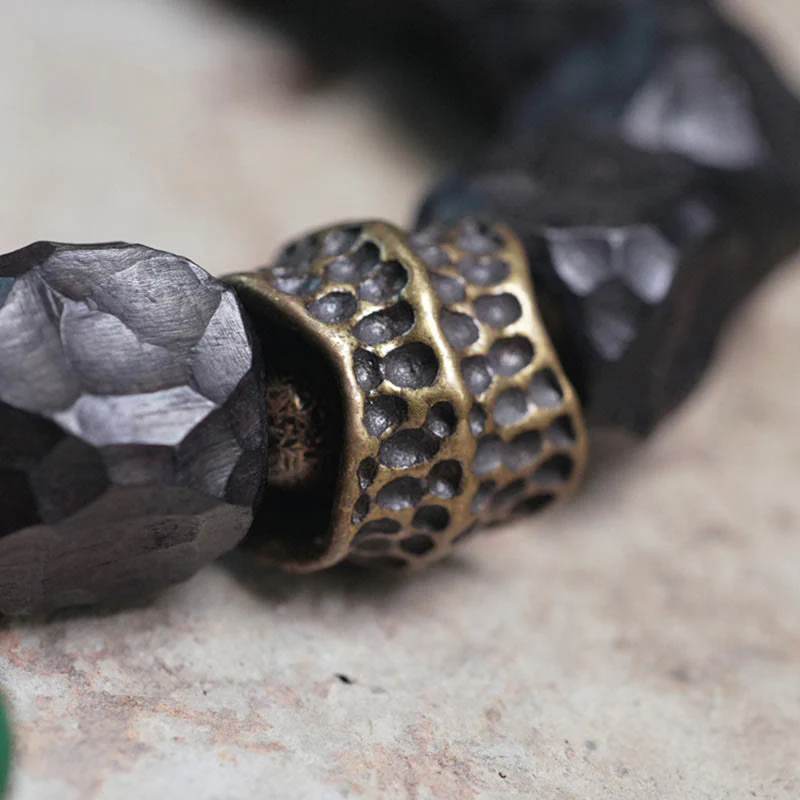 Buddha Stones Tibet Ebony Wood Copper Peace Tassel Wrist Mala Bracelet