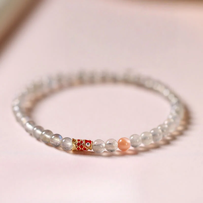 Buddha Stones Ultra-Thin Moonstone Koi Fish Healing Bracelet