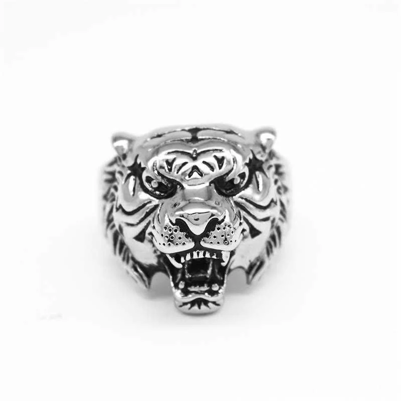 Buddha Stones Men's Animal Tiger Head Titanium Steel Balance Calm Punk Rock Biker Ring