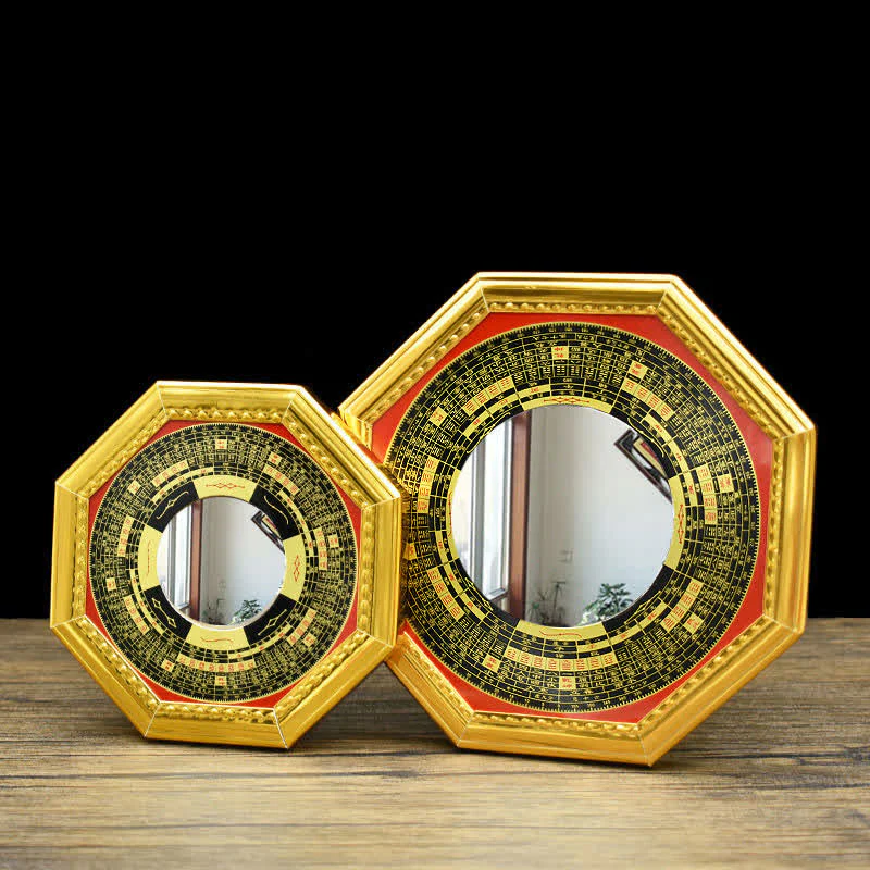 Buddha Stones Feng Shui Bagua Map Five-Emperor Coins Gourd Balance Living Room Energy Map Mirror