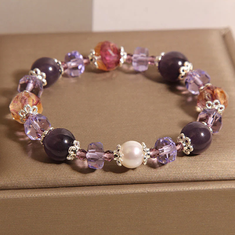 Buddha Stones Natural Amethyst Pearl Crystal Positive Bracelet