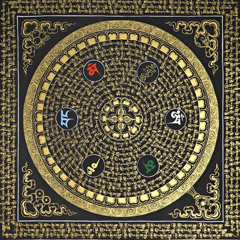 Buddha Stones Tibetan Thangka Painting Om Mani Padme Hum Scripture Handmade Decoration(Random Style)