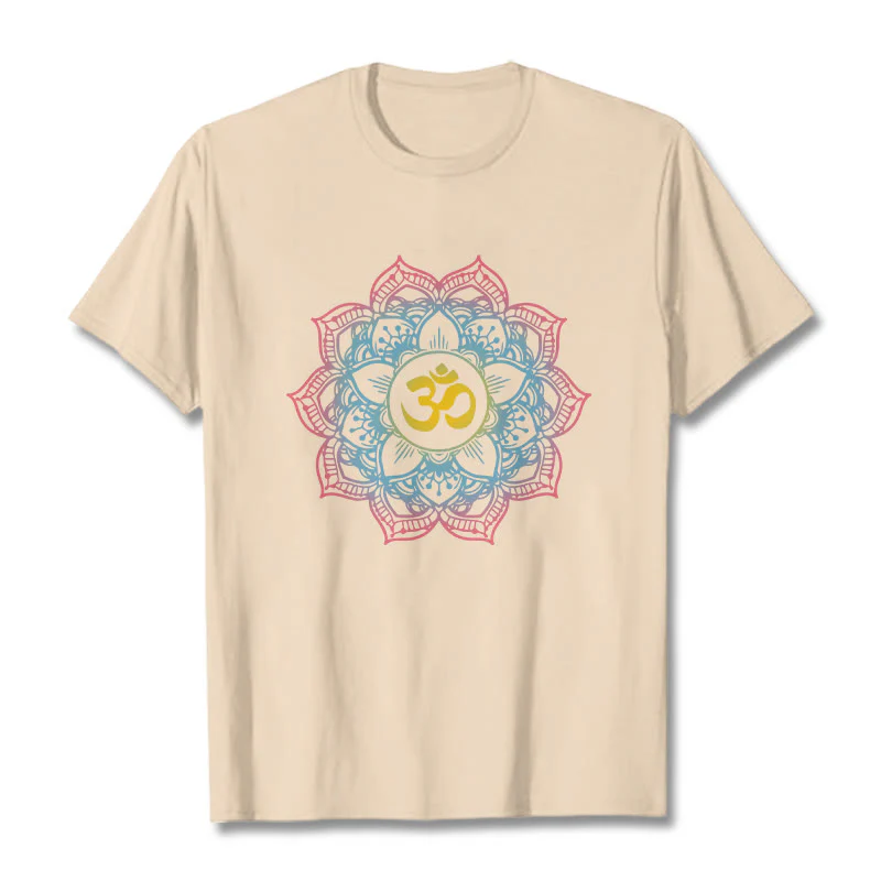 Buddha Stones Lotus-shaped Mandala OM Symbol Design Tee T-shirt