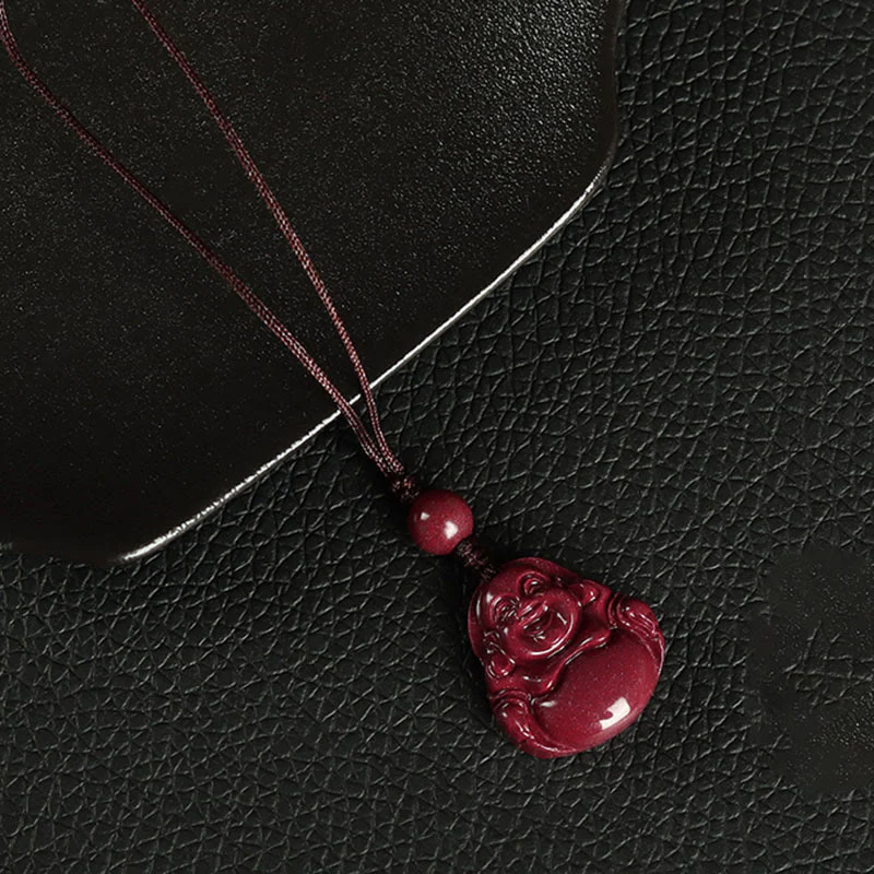 Buddha Stones Laughing Buddha Cinnabar Blessing Necklace Pendant Phone Hanging Decoration Key Chain