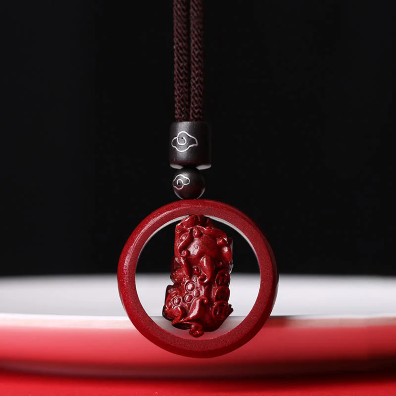 Buddha Stones Cinnabar Om Mani Padme Hum PiXiu Blessing Lucky Bead Necklace Pendant