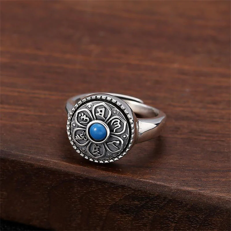 Buddha Stones Tibetan Om Mani Padme Hum Peace Rotatable Ring