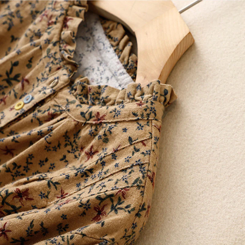 Buddha Stones Casual Florals Crew Neck Cotton Linen Women's Shirt