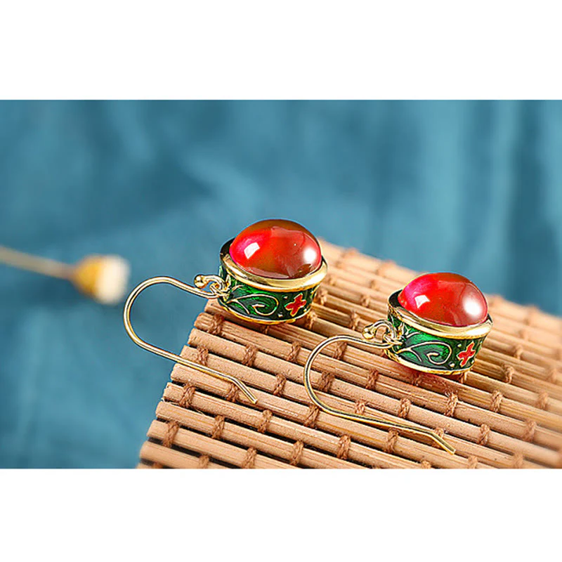 Buddha Stones Round Red Corundum Confidence Hook Drop Dangle Earrings