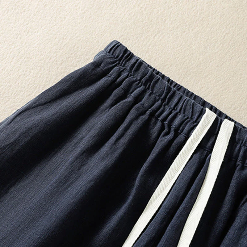 Buddha Stones Casual Plain Drawstring Design Women's Cotton 7-8 Length Pants With Pockets