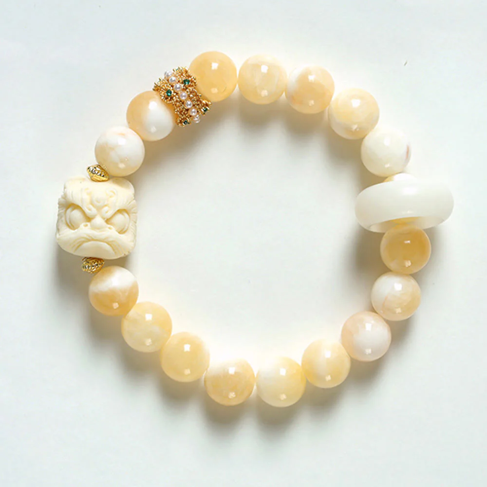 Buddha Stones Amber Gray Agate Ivory Fruit Confidence Bracelet