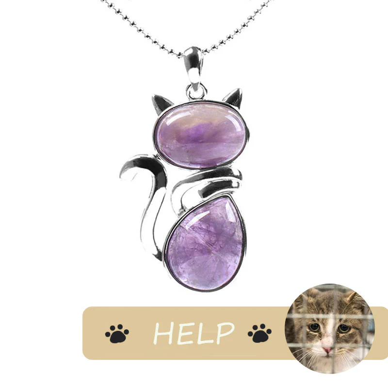 Save A Cat Cute Cat Pattern Natural Crystal Protection Cat-Loving Pendant Necklace