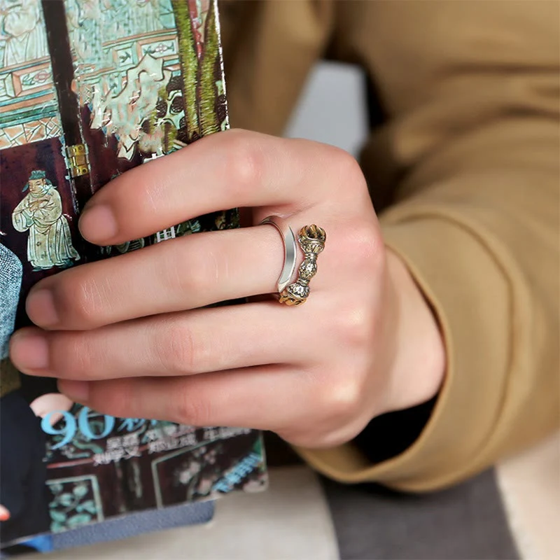 Buddha Stones Tibetan Dorje Vajra Engraved Design Copper Luck Wealth Adjustable Ring