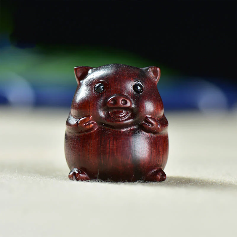 Buddha Stones Green Sandalwood Small Leaf Red Sandalwood Cute Pig Animals Positive Decoration