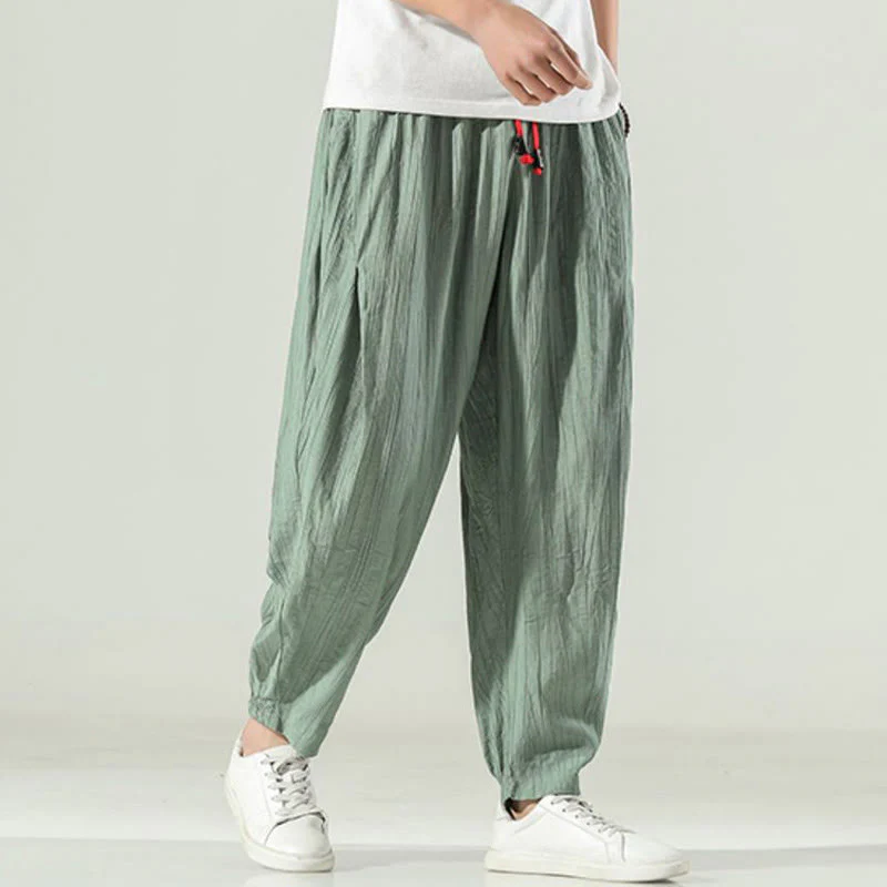 Buddha Stones Cotton Men's Drawstring Harem Pants With Pockets