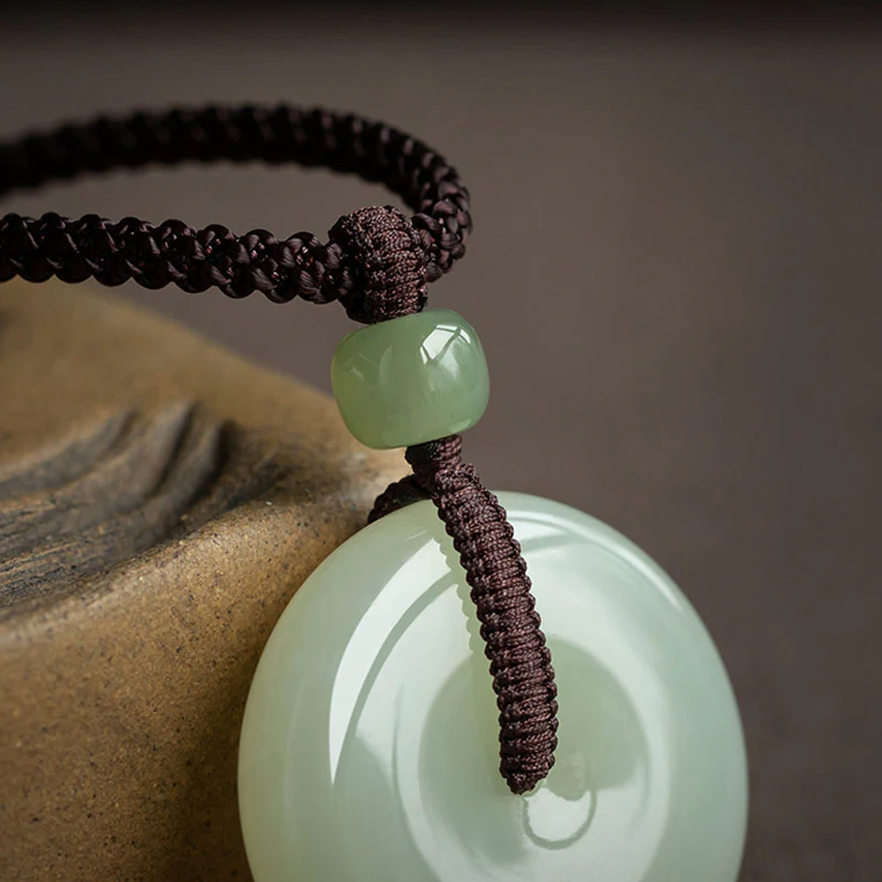 Buddha Stones Natural Round Jade Peace Buckle Luck Prosperity Necklace Pendant