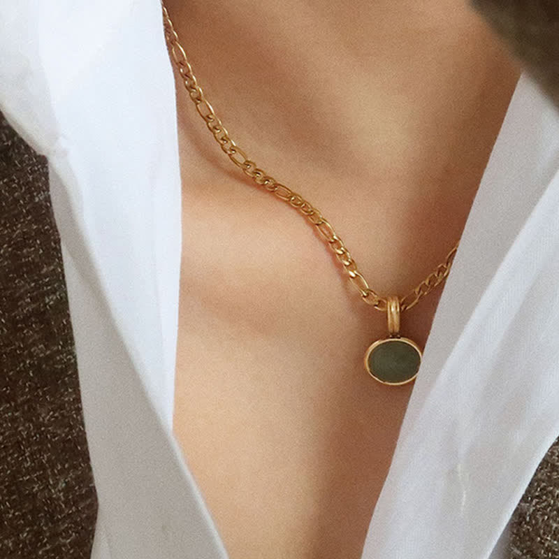 Buddha Stones Oval Turquoise Strength Titanium Steel Necklace Pendant