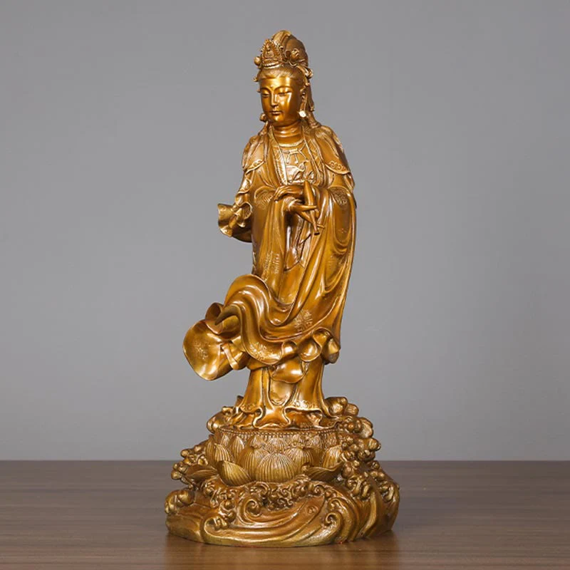 Buddha Stones Kwan Yin Avalokitesvara Holding A Vase Brass Harmony Copper Statue Home Decoration