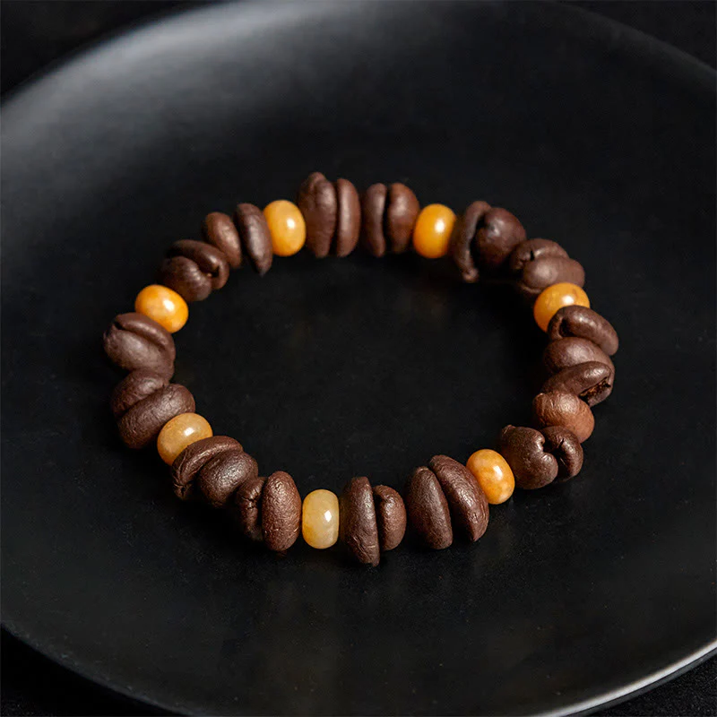 Buddha Stones Natural Coffee Beans Green Aventurine Huanglong Jade Beads Bracelet