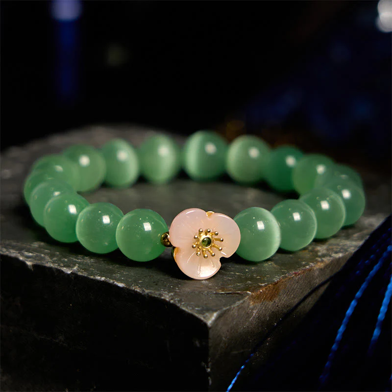Buddha Stones Cat's Eye Chrysoberyl Flower Love Bracelet