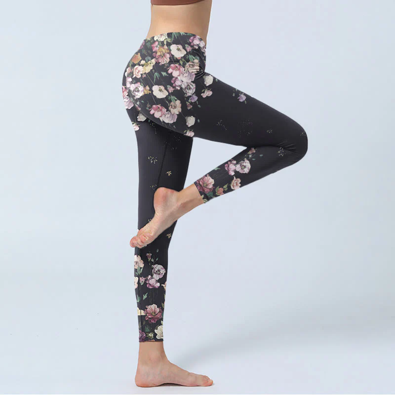 Buddha Stones Pansy Flower Pattern Print Gym Leggings Women's Yoga Pants