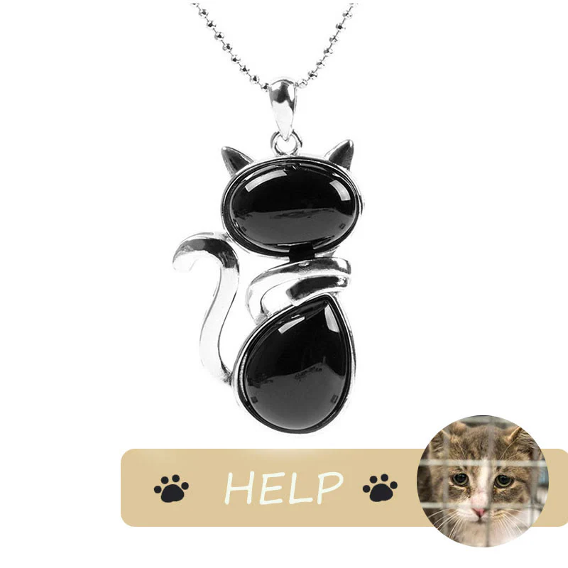 Save A Cat Cute Cat Pattern Natural Crystal Protection Cat-Loving Pendant Necklace