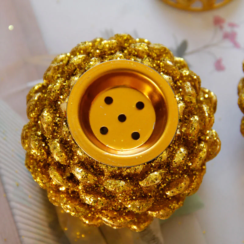 Buddha Stones Gold Pine Cone Pattern Spiritual Rituals Mini Incense Burner Home Tabletop Decor