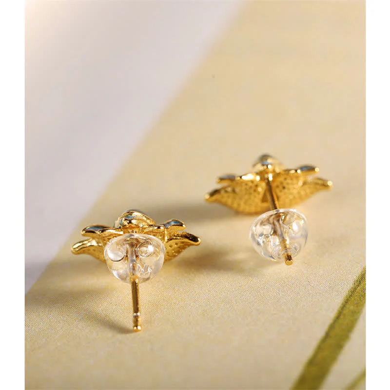 Buddha Stones 925 Sterling Silver Hetian Cyan Jade Lotus Flower Success Earrings