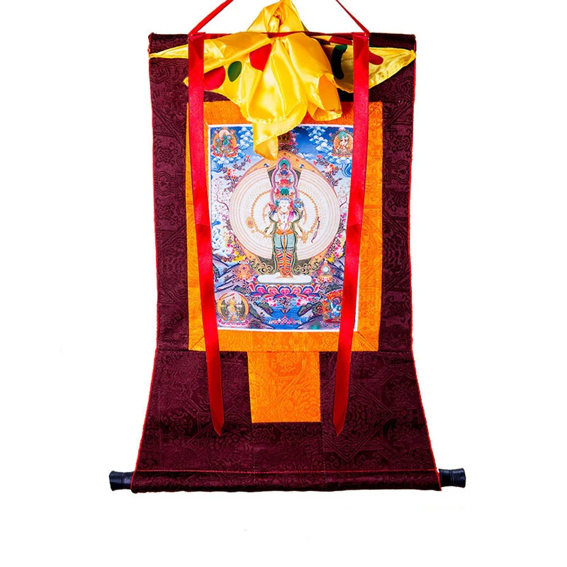Buddha Stones Tibetan Thousand-handed Avalokitesvara Framed Thangka Blessing Decoration